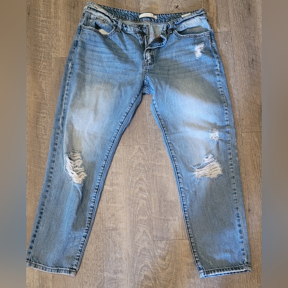 By Nature Distressed Straight Leg Jeans – Light Wash – 100% Cotton – Size 9 / 28